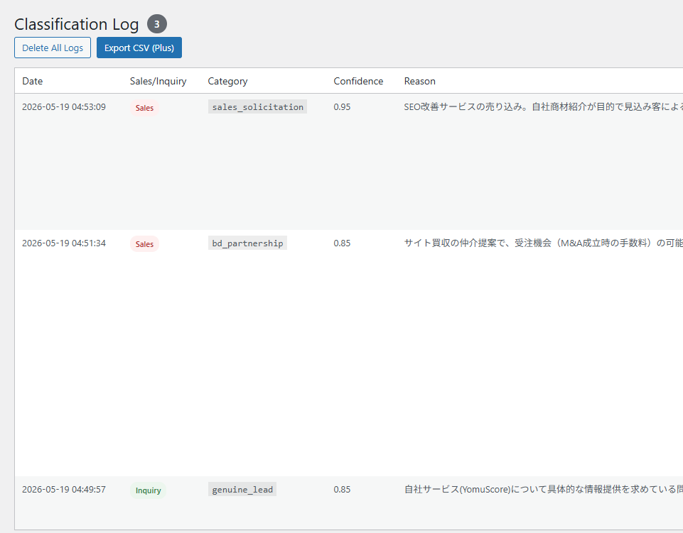 YomuForm classification log